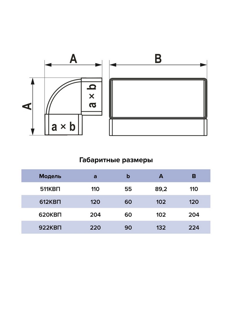 Колено 620КВП, вертикальное 90° для прямоугольных воздуховодов 60х204